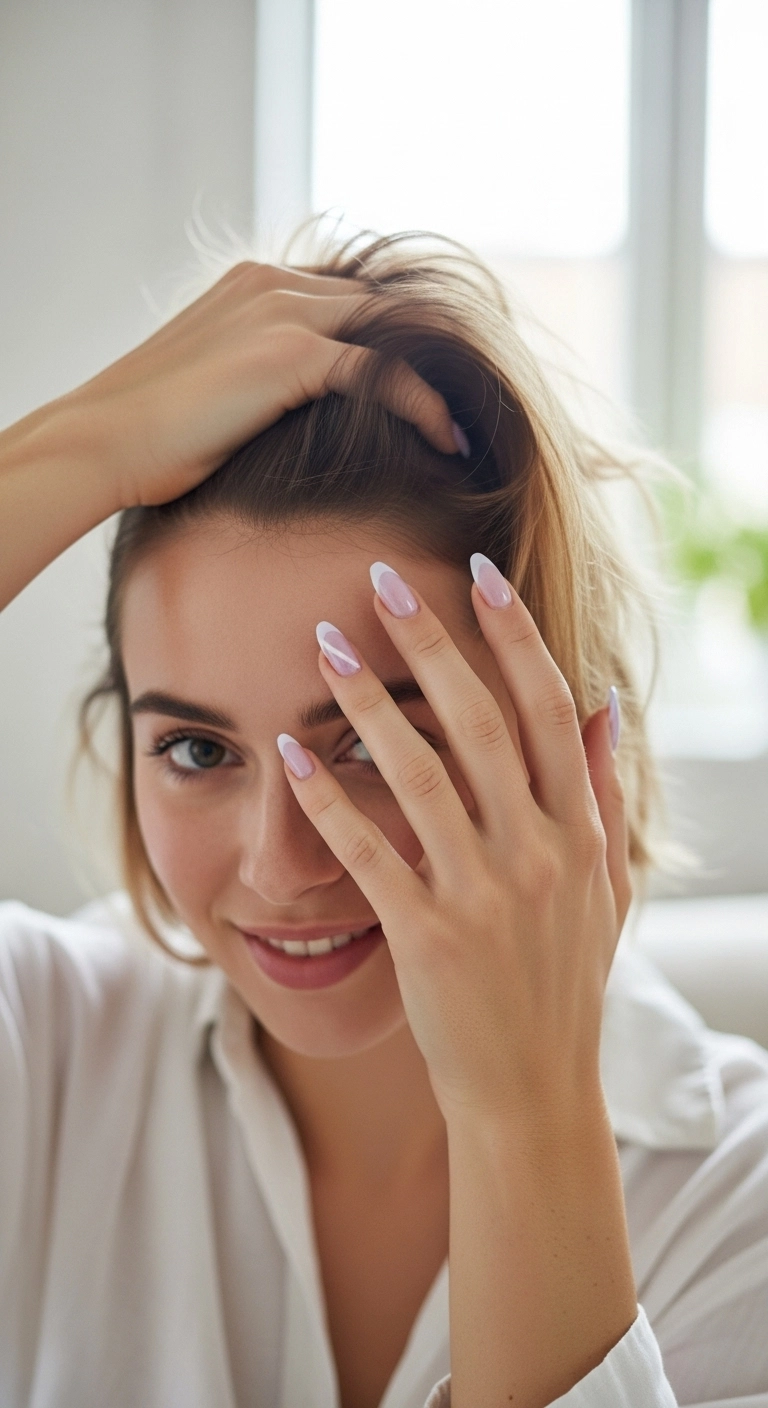 A dreamy and soft lilac cat eye manicure with an ethereal glow.
