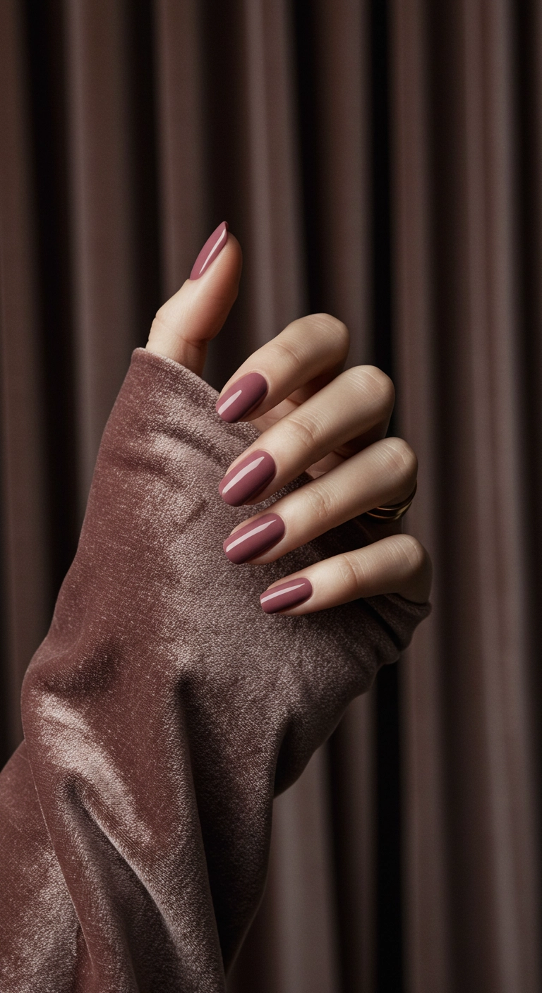 A chic gradient manicure featuring five different shades of dusty rose for an early fall ombre effect.