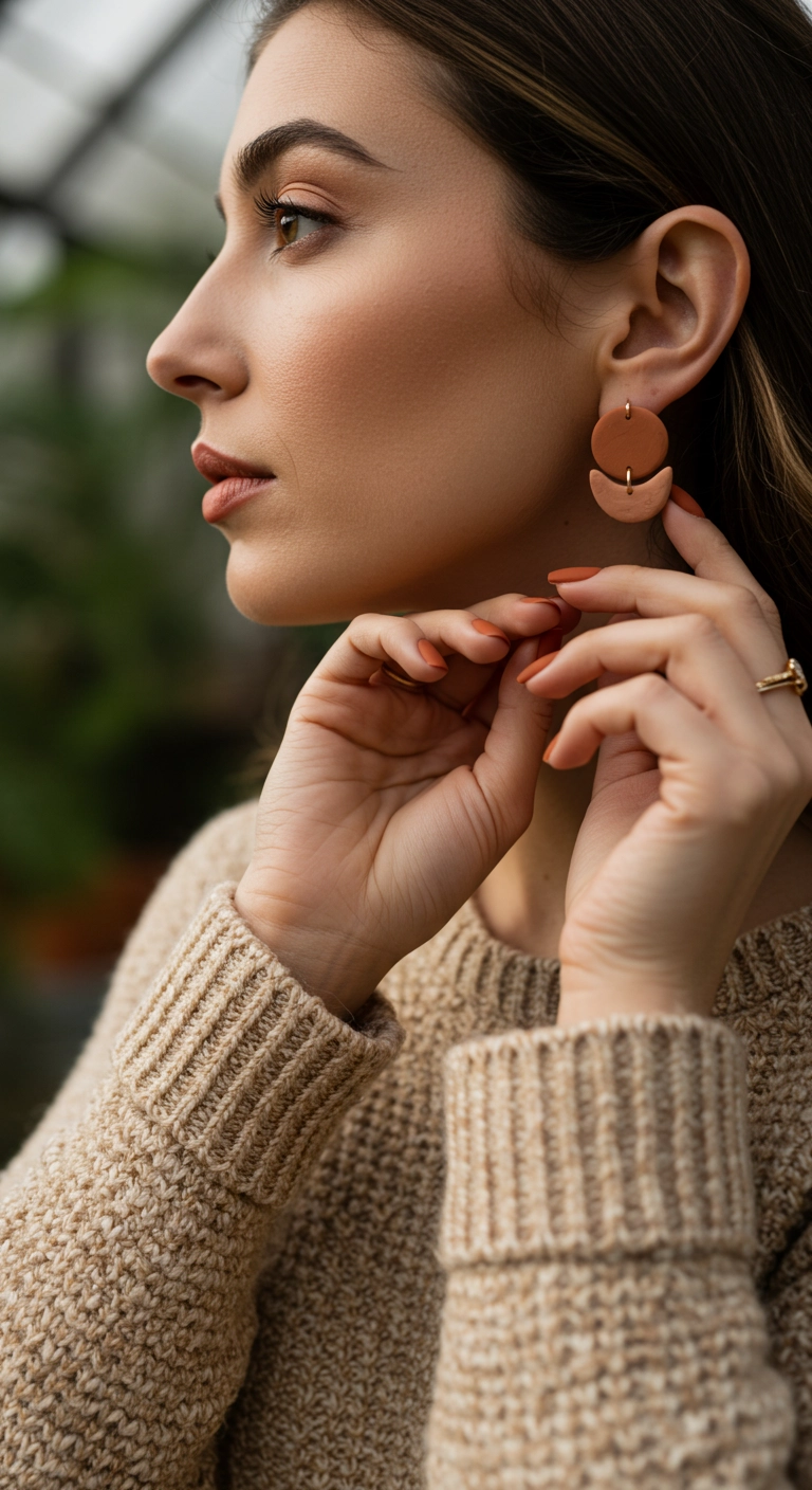 Woman's hand showcasing square nails in a solid matte terracotta color.