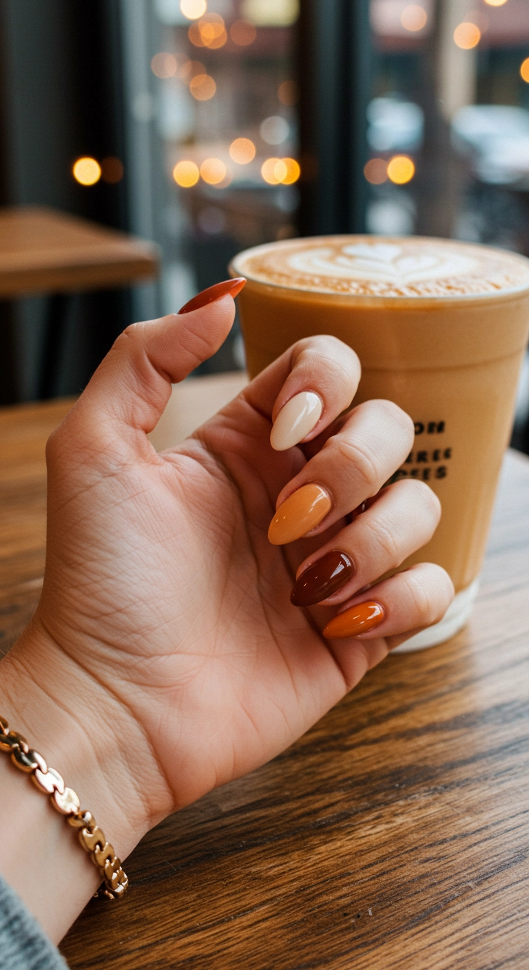 Almond-shaped nails in a gradient of five