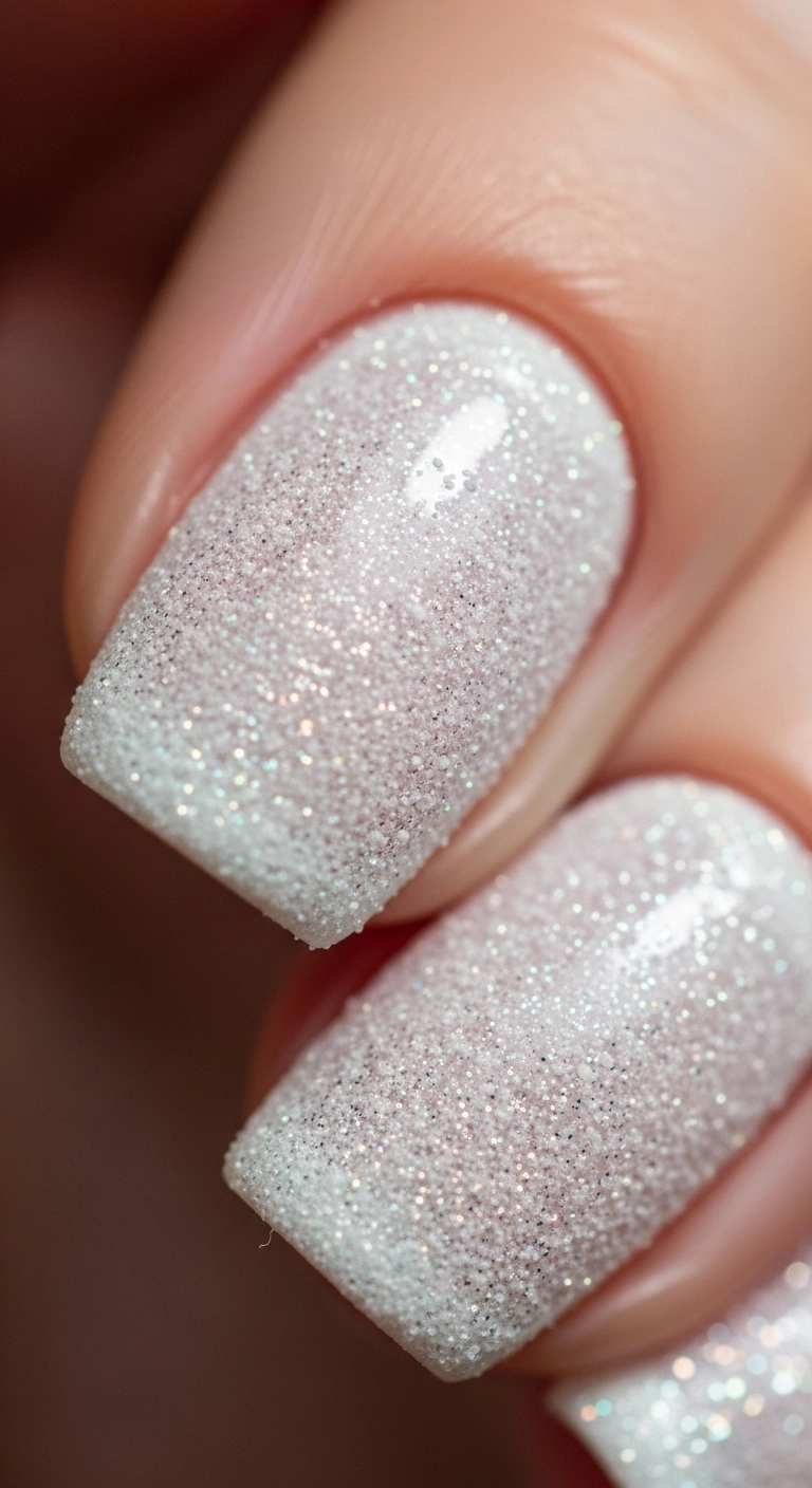 A macro shot of a rounded nail with a white-on-white