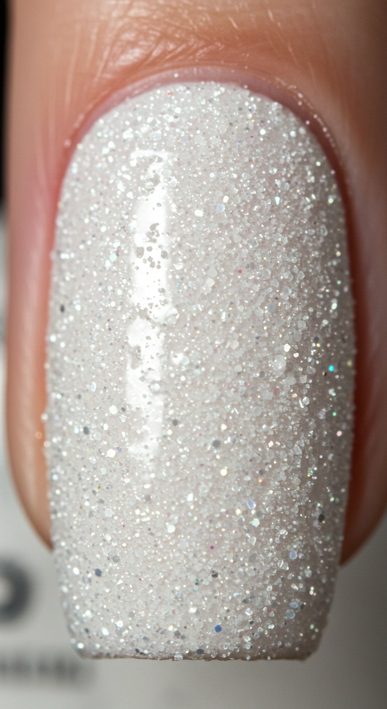 A macro shot of a rounded nail with a white-on-white 